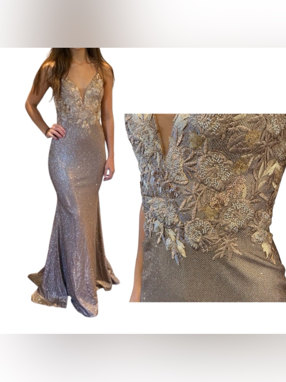 Faviana Glamour NWT Copper Gown, Beaded Sequins Metallic Shift Color Size 2 - Picture 4 of 9